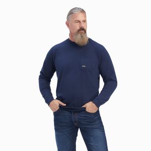 Men's Ariat Rebar Cotton Strong T Shirts Navy | RJEQ-61489