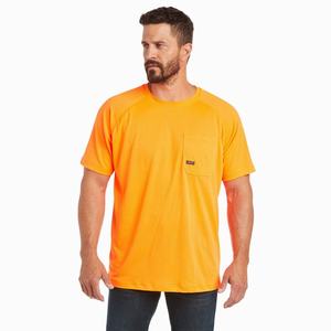 Men's Ariat Rebar Heat Fighter Short Sleeve Orange | FUCR-15483