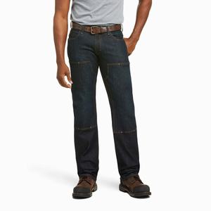 Men's Ariat Rebar M5 DuraStretch Basic Double Front Straight-Fit Jeans black blue | MWXQ-50816
