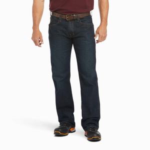 Men's Ariat Rebar M5 DuraStretch Edge Straight-Fit Jeans black blue | LBDE-70498