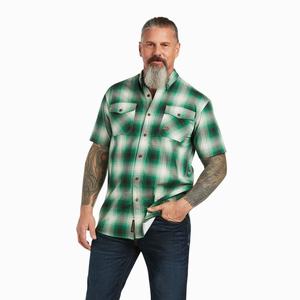 Men's Ariat Rebar Made Tough DuraStretch Short Sleeve Green | DBNS-40267