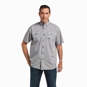 Men's Ariat Rebar Washed Twill Short Sleeve Silver | ULRG-75401