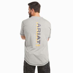Men's Ariat Rebar Workman Logo Short Sleeve Grey | YBAS-56720