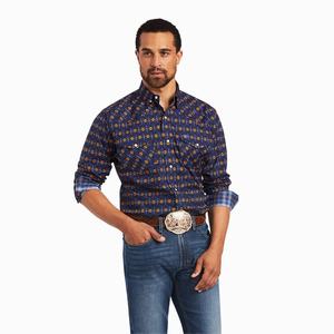 Men's Ariat Relentless Steeled Stretch Classic Fit Snap Polo Shirts Navy | SAVR-13970