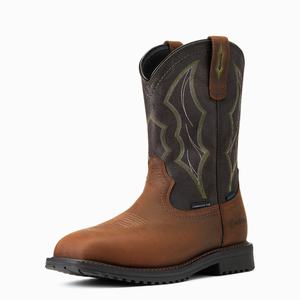 Men's Ariat RigTek Wide Square Toe Waterproof Composite Toe Work Boots Brown | IKDM-67129