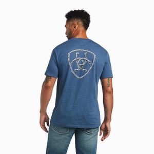 Men's Ariat Rope Shield Polo Shirts Blue | XSPL-87609