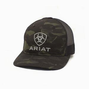 Men's Ariat Stacked Logo Hats Black Camo | STAM-45106