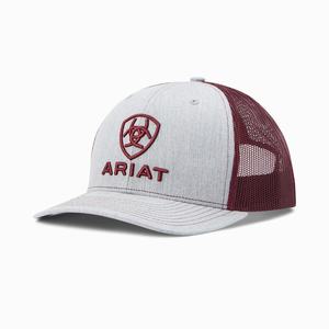Men's Ariat Stacked Logo Hats Grey / Burgundy | ETCR-38627