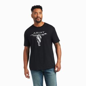 Men's Ariat Steer Skull USA Polo Shirts Black | ILEC-41926