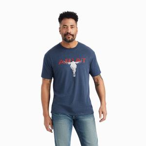 Men's Ariat Streak Skull Polo Shirts Navy | POHL-23568
