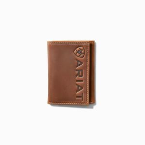 Men's Ariat Trifold Large Logo Wallets Brown | HIAF-39064