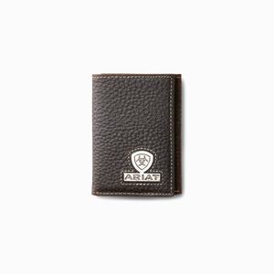 Men's Ariat Trifold Stacked Logo Wallets Brown | GLCV-98651