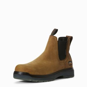 Men's Ariat Turbo Chelsea Waterproof Carbon Toe Chelsea Boots Brown | GXST-70459
