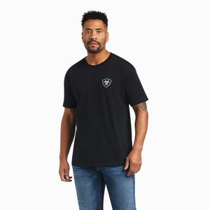 Men's Ariat Woodgrain Flag Polo Shirts Black | YIRP-54237