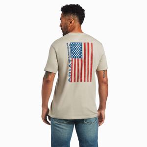 Men's Ariat Woodgrain Flag Polo Shirts Khaki | DZPV-42096