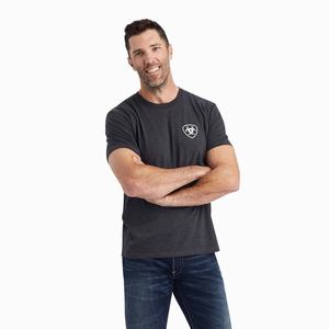 Men's Ariat Woodgrain Shield Polo Shirts Grey | BPUR-30786