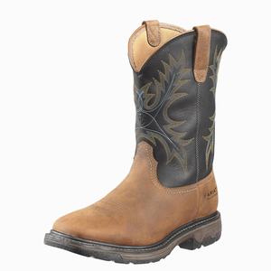 Men's Ariat WorkHog Wide Square Toe Waterproof Steel Toe Waterproof Boots Brown | WERD-62517