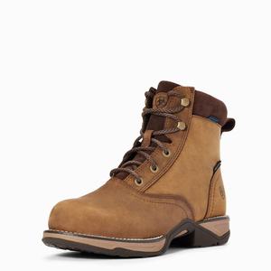 Women's Ariat Anthem Round Toe Lacer Waterproof Composite Toe Work Boots Brown | AHCS-91453