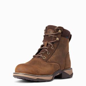 Women's Ariat Anthem Round Toe Lacer Waterproof Western Boots Brown | APOR-90783