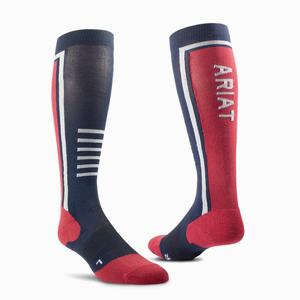 Women's Ariat AriatTEK Slimline Performance Socks Navy / Red | CDBE-23610