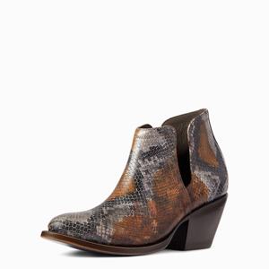 Women's Ariat Dixon R Toe Booties Brown Snake | JXRI-73051