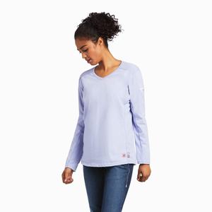 Women's Ariat FR AC Crew Shirts Lavender | FMZQ-03192