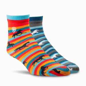Women's Ariat Horses on Stripes Ankle 2 Pair Pack Socks Multicolor | SEWC-20794