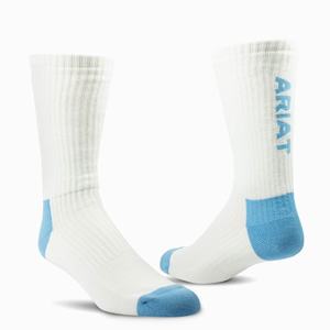 Women's Ariat Premium Ringspun Cotton Crew 3 Pair Pack Socks White / Red Blue | RPUA-78519