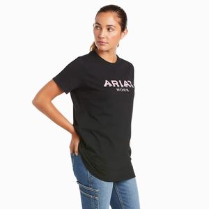 Women's Ariat Rebar Cotton Strong Logo Short Sleeve Navy | MIER-72943
