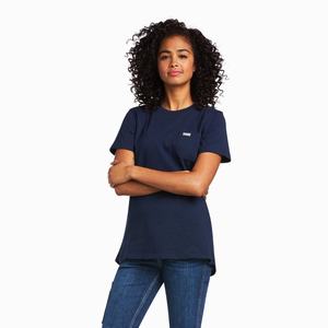 Women's Ariat Rebar Cotton Strong Short Sleeve Navy | CUTH-76892