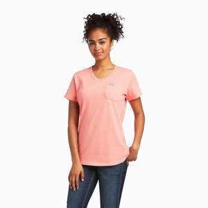Women's Ariat Rebar Cotton Strong V-Neck Short Sleeve Multicolor | DAFS-81390
