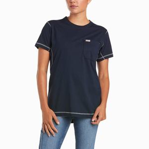 Women's Ariat Rebar Woman Camo Flag Short Sleeve Navy | RYUF-71536