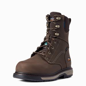 Women's Ariat Riveter 8" CSA Glacier Grip Waterproof 400g Composite Toe Work Boots Dark Brown | LXAC-36715