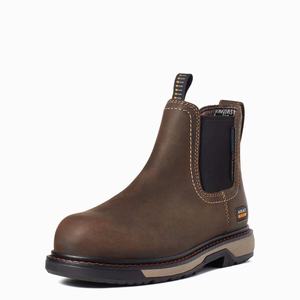 Women's Ariat Riveter Chelsea CSA Waterproof Composite Toe Work Boots Dark Brown | PKEY-84063
