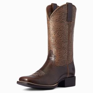 Women's Ariat Round Up Wide Square Toe Western Boots Brown | HWNC-85146