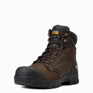 Women's Ariat Treadfast 6" Waterproof Steel Toe Work Boots Dark Brown | LDIU-93106