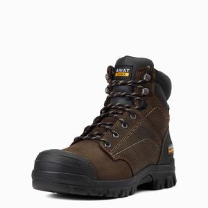 Women's Ariat Treadfast 6" Waterproof Work Boots Dark Brown | IHEF-31825
