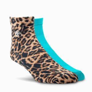 Women's Ariat Wild Thing Ankle 2 Pair Pack Socks Leopard / Blue | QZJU-46731